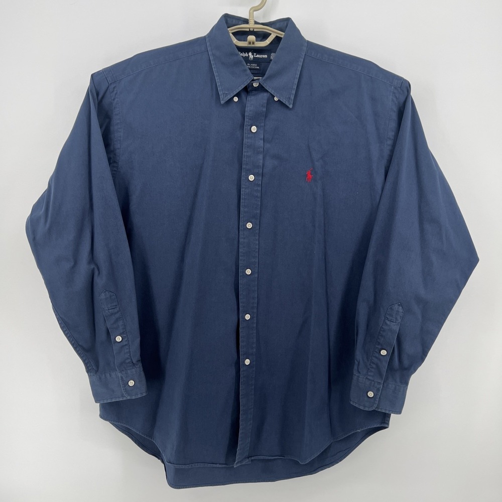Polo Ralph Lauren Vintage Button Down Shirt Blue Blaire 100% Cotton Large Pony